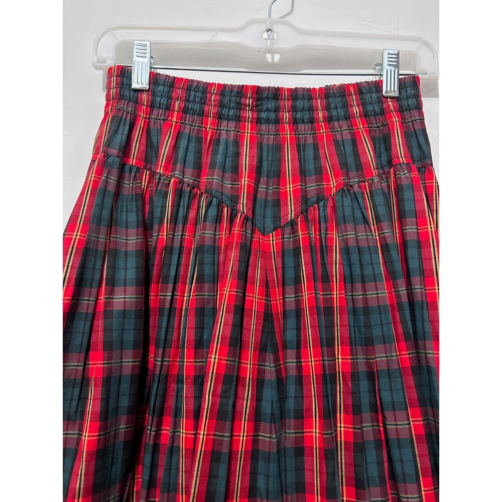 VTG 90s LizSport Red Green Plaid Maxi Skirt S Cottagecore Academia Tarten Pocket - Picture 6 of 8